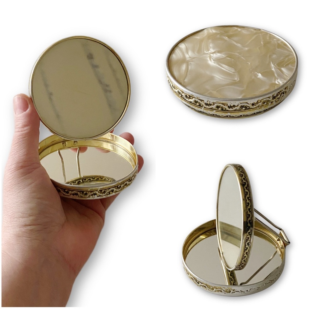 Antique Gold and Cream Compact Mirror
